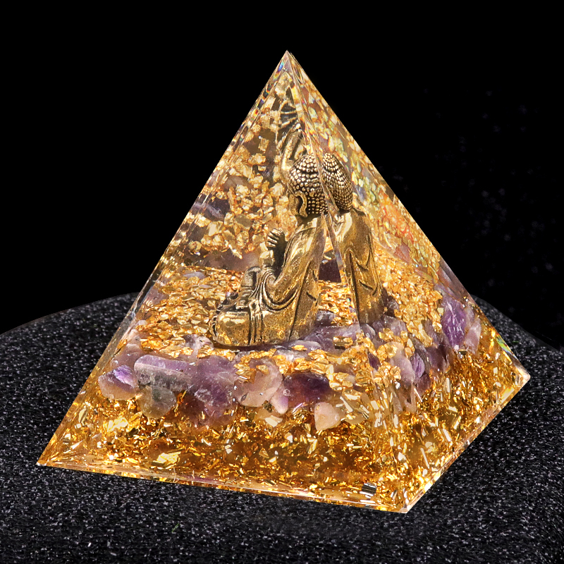 60mm Chip Stone Buddha Resin Pyramid Ornament for Home office Decoration #SP1892G
