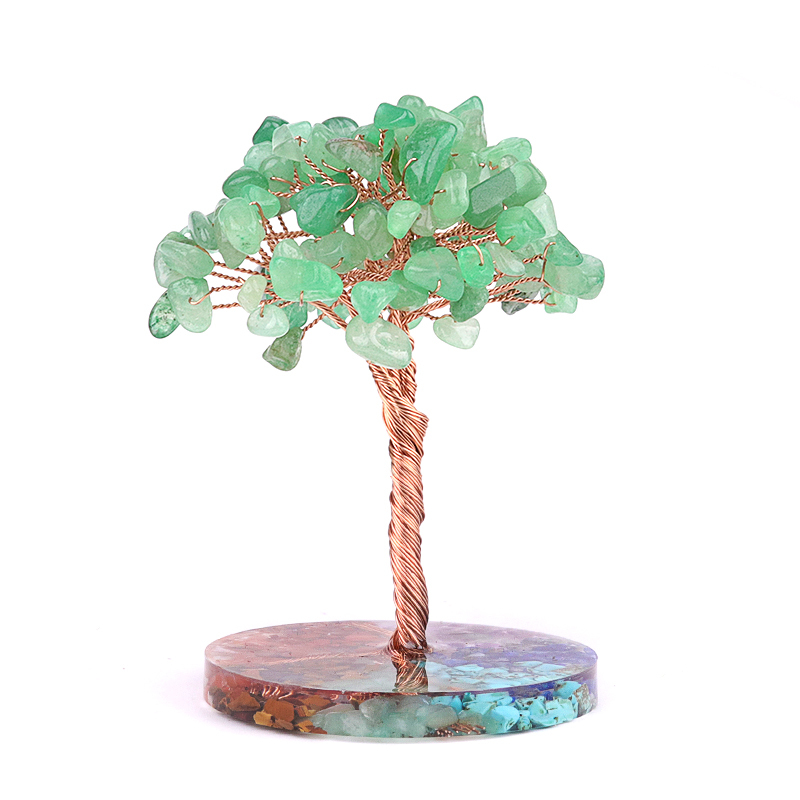 Raw Gemstone Copper Life of Tree Spiritual Meditation Energy Room Office Desk Decor Gifts-7 Chakra Stone Resin Base