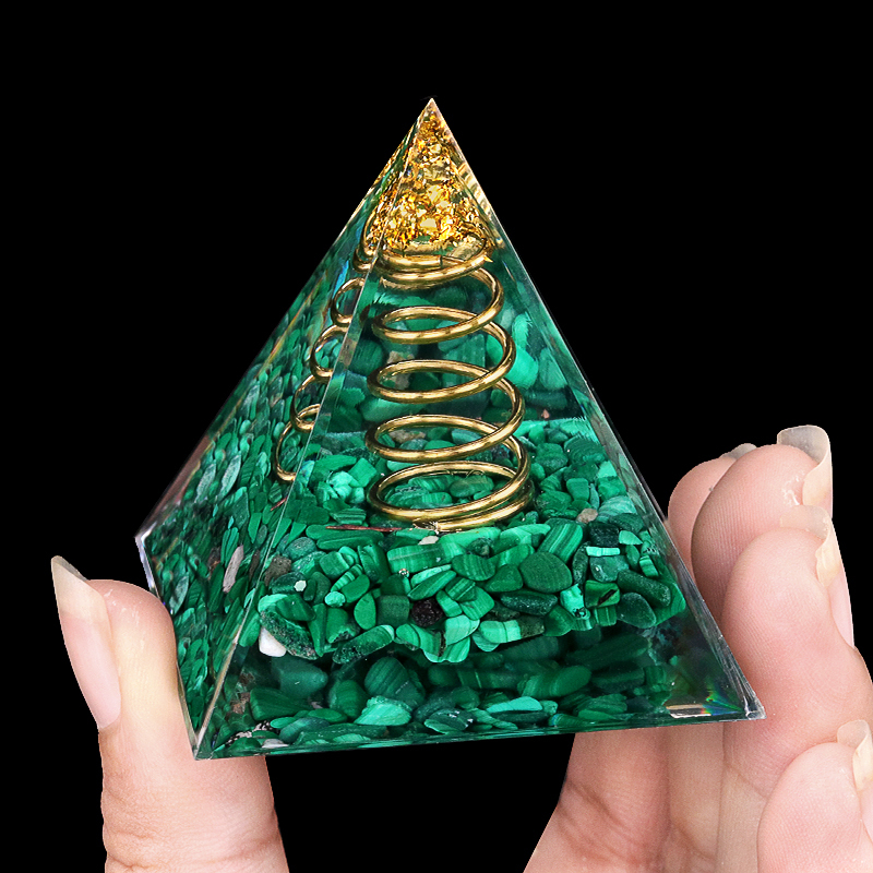 Malachite Raw Base Gold 50MM/60MM Pyramid Ornament for Home Decor with new packing