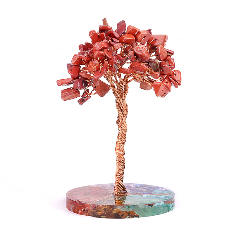 Raw Gemstone Copper Life of Tree Spiritual Meditation Energy Room Office Desk Decor Gifts-7 Chakra Stone Resin Base