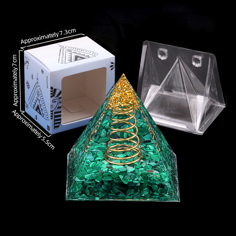 Malachite Raw Base Gold 50MM/60MM Pyramid Ornament for Home Decor with new packing