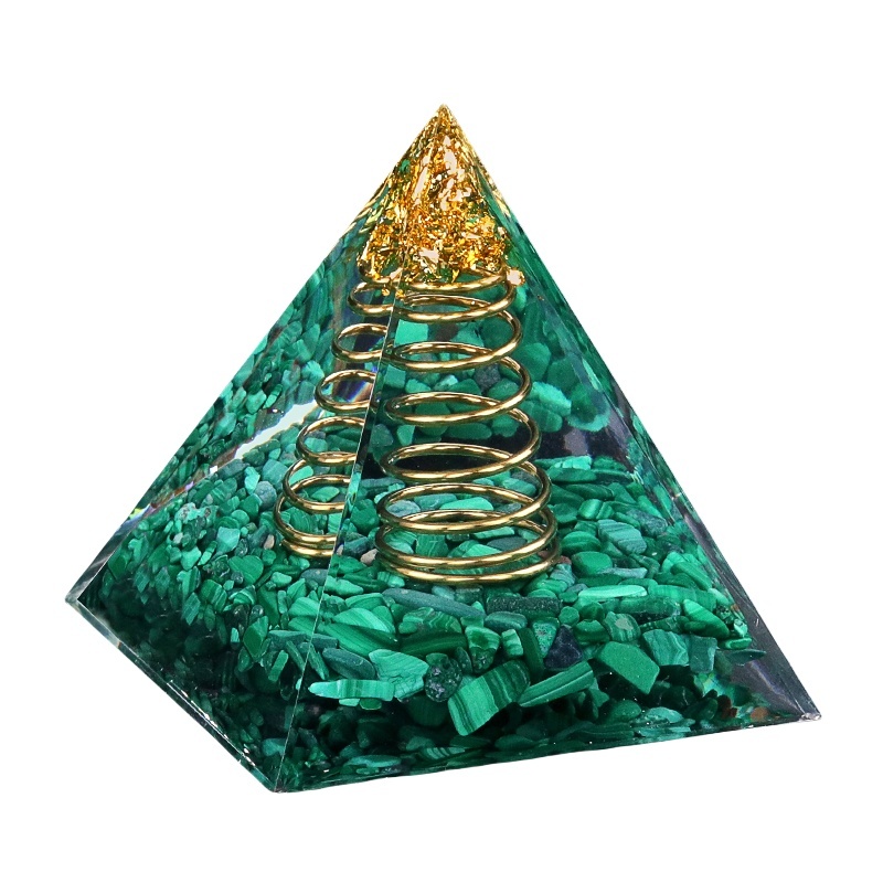 Malachite Raw Base Gold 50MM/60MM Pyramid Ornament for Home Decor with new packing