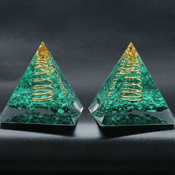 Malachite Raw Base Gold 60MM Pyramid Ornament for Home Decor