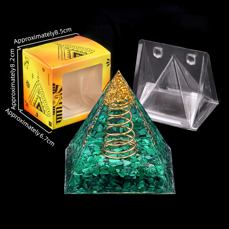 Malachite Raw Base Gold 50MM/60MM Pyramid Ornament for Home Decor with new packing
