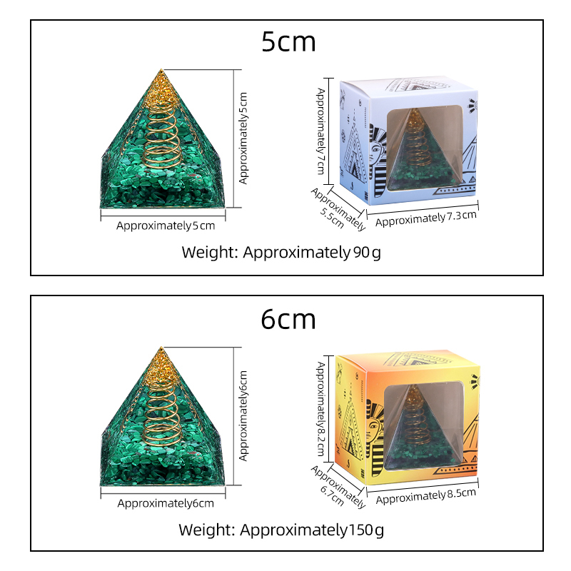 Malachite Raw Base Gold 50MM/60MM Pyramid Ornament for Home Decor with new packing