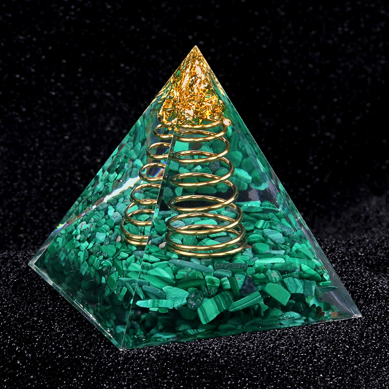 Malachite Raw Base Gold 50MM/60MM Pyramid Ornament for Home Decor with new packing