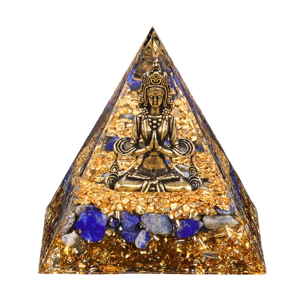 60mm Chip Stone Buddha Resin Pyramid Ornament for Home office Decoration #SP1892G-A