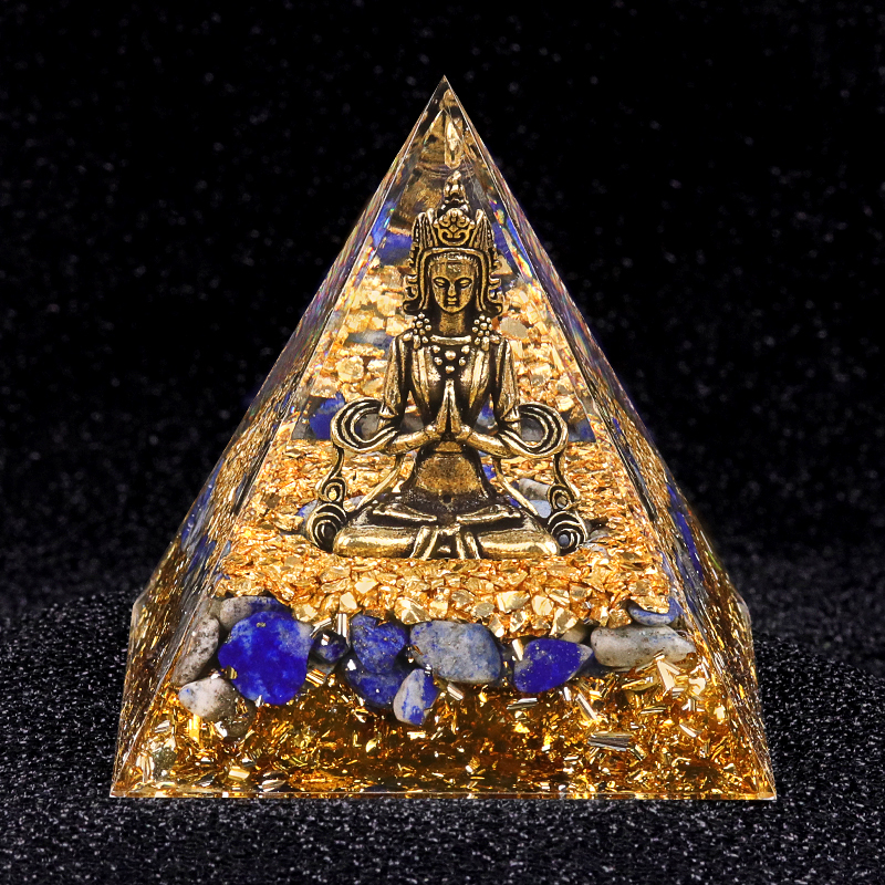 60mm Chip Stone Buddha Resin Pyramid Ornament for Home office Decoration #SP1892G-A