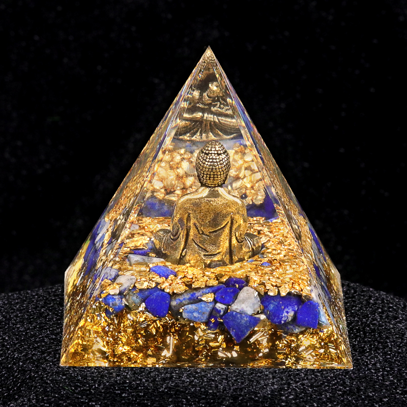 60mm Chip Stone Buddha Resin Pyramid Ornament for Home office Decoration #SP1892G
