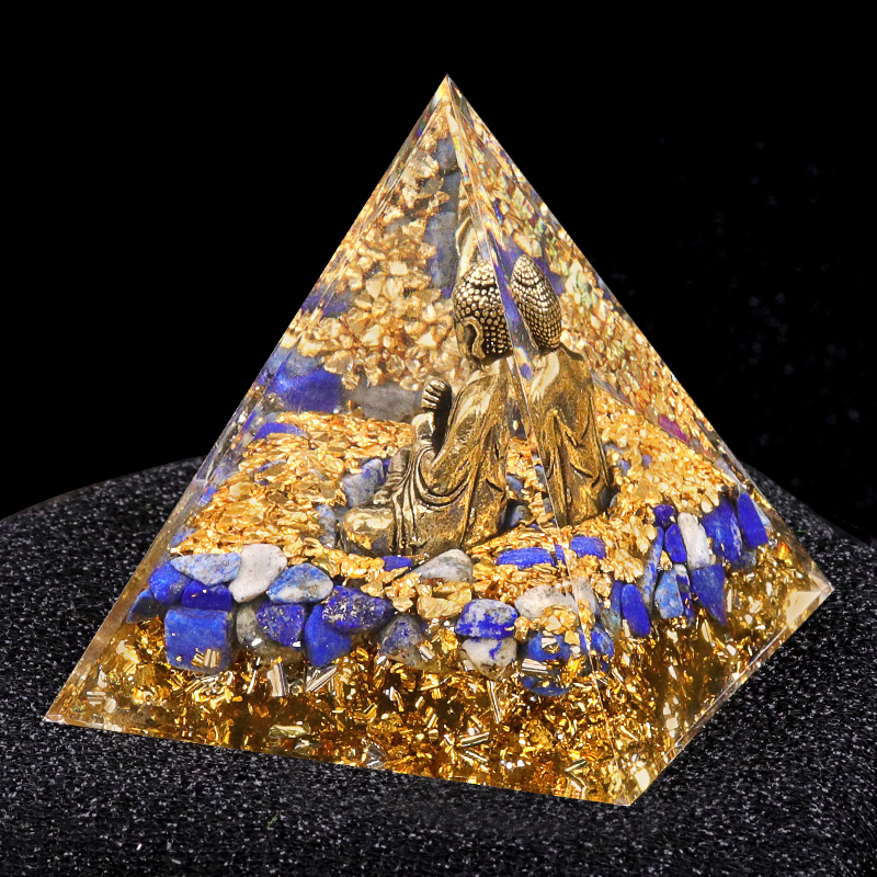 60mm Turquoise Chip Stone Shiva Buddha Resin Pyramid Ornament for Home office Decoration #SP1892G