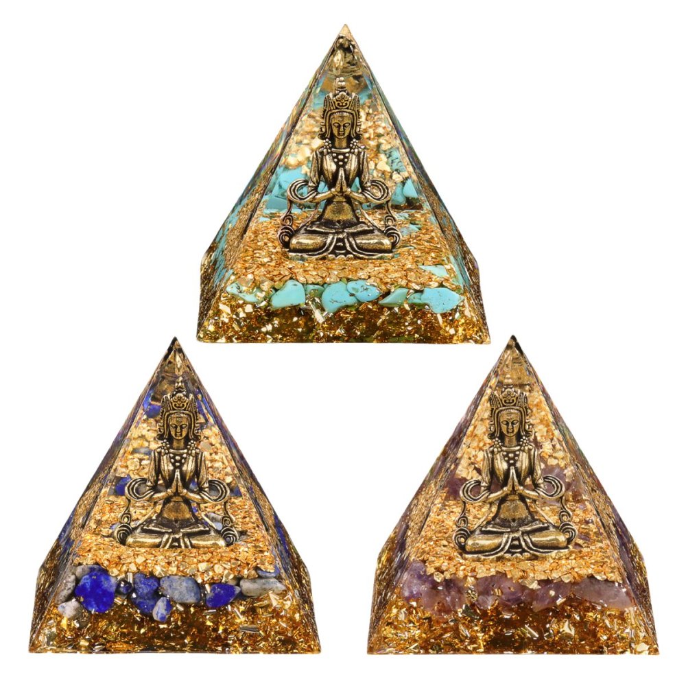 60mm Chip Stone Buddha Resin Pyramid Ornament for Home office Decoration