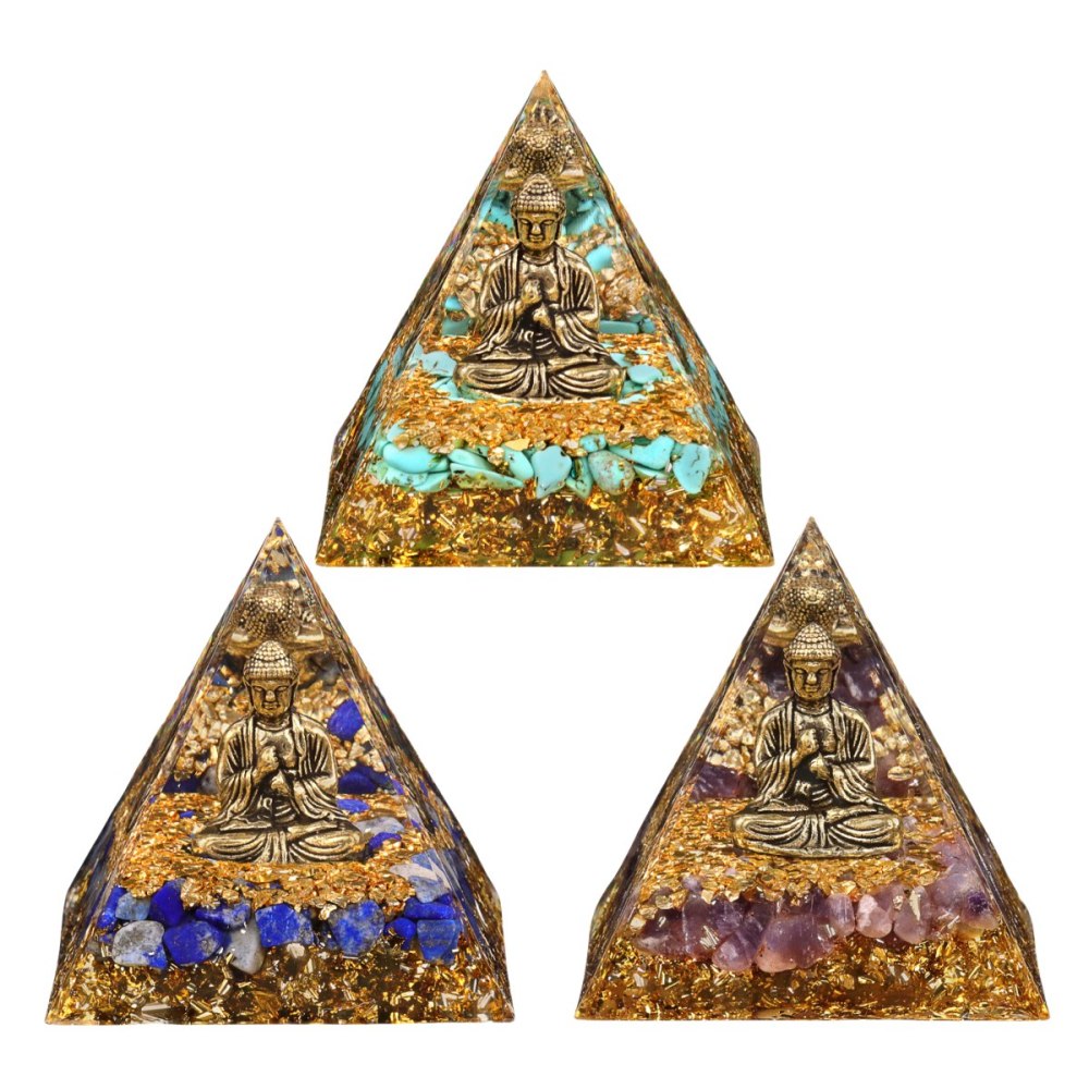 60mm Chip Stone Buddha Resin Pyramid Ornament for Home office Decoration #SP1892G