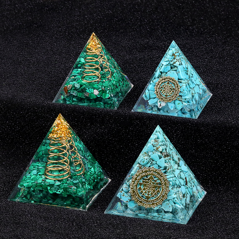 Turquoise Raw Base Gold 50MM/60MM Pyramid Ornament for Home Decor with Gift Box Packing