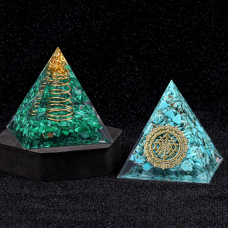 Turquoise Raw Base Gold 50MM/60MM Pyramid Ornament for Home Decor with Gift Box Packing