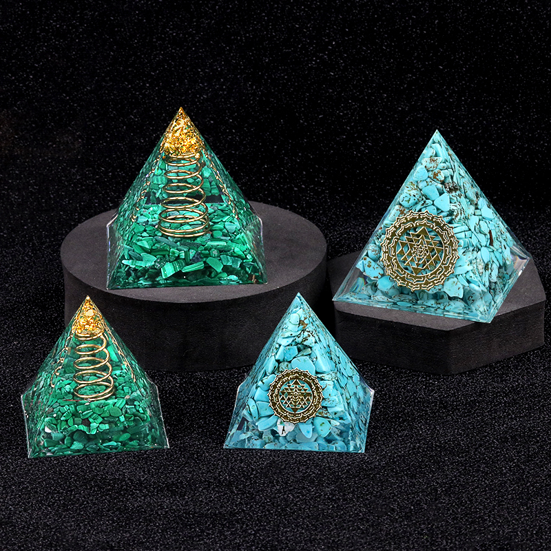 Turquoise Raw Base Gold 50MM/60MM Pyramid Ornament for Home Decor with Gift Box Packing
