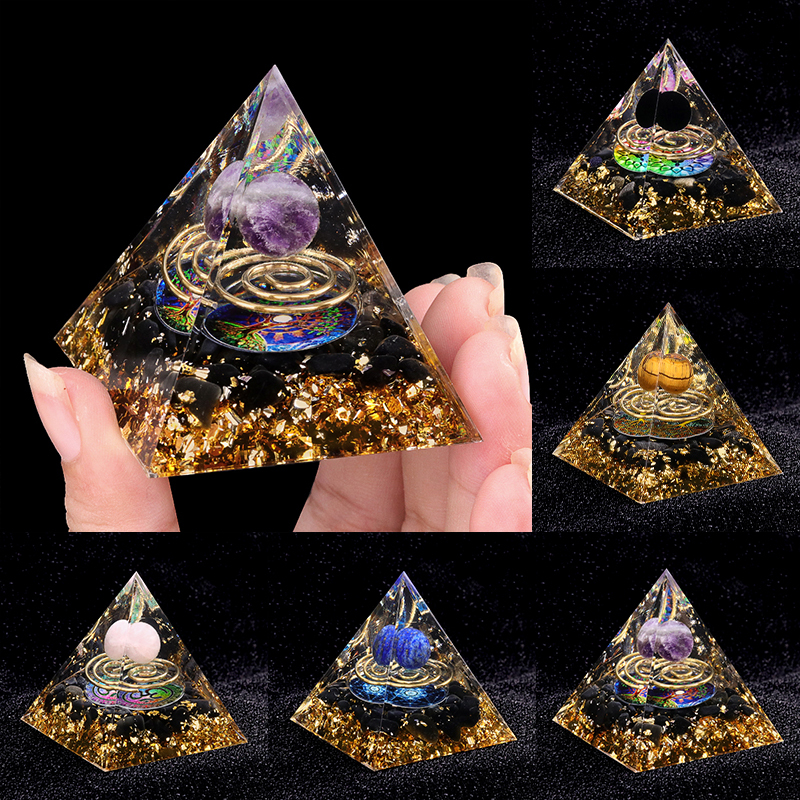 Raw Gemstone Pyramid Ornament for Home Decor with Gift Box Packing 50mm/60mm  #SP1727
