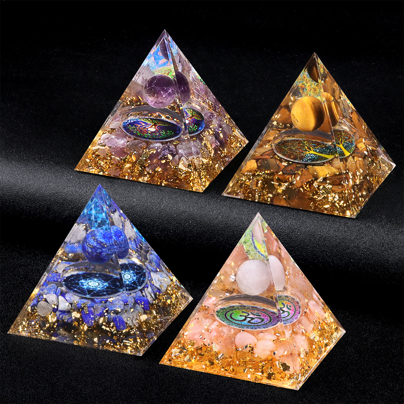 Raw Gemstone Pyramid Ornament for Home Decor with Gift Box Packing 50mm/60mm  #SP1728