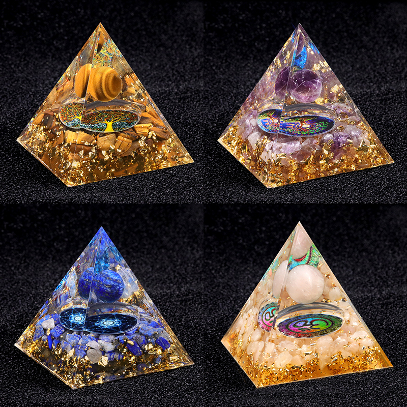 Raw Gemstone Pyramid Ornament for Home Decor with Gift Box Packing 50mm/60mm  #SP1728