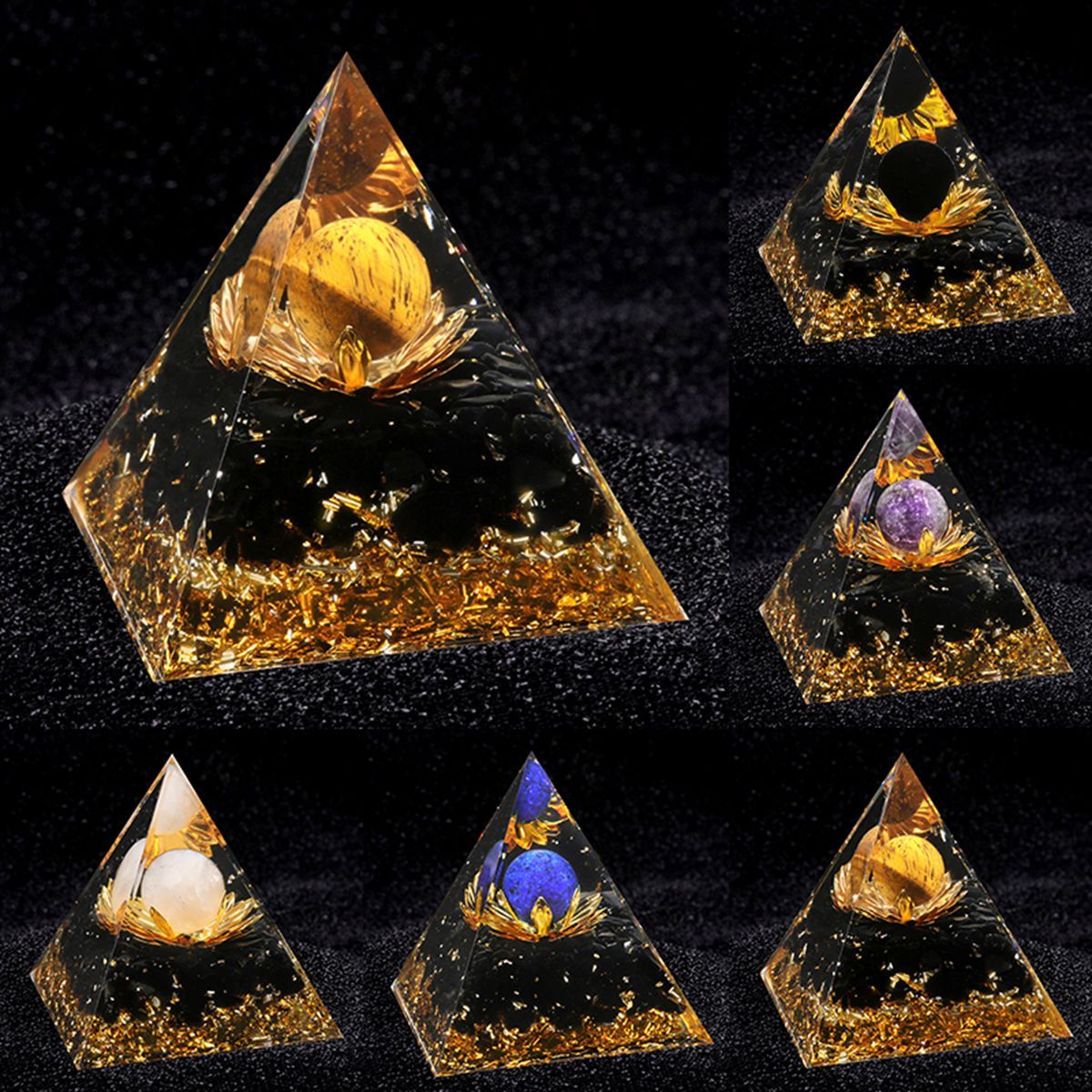 Raw Gemstone Pyramid Ornament for Home Decor with Gift Box Packing 50mm/60mm  #SP1729