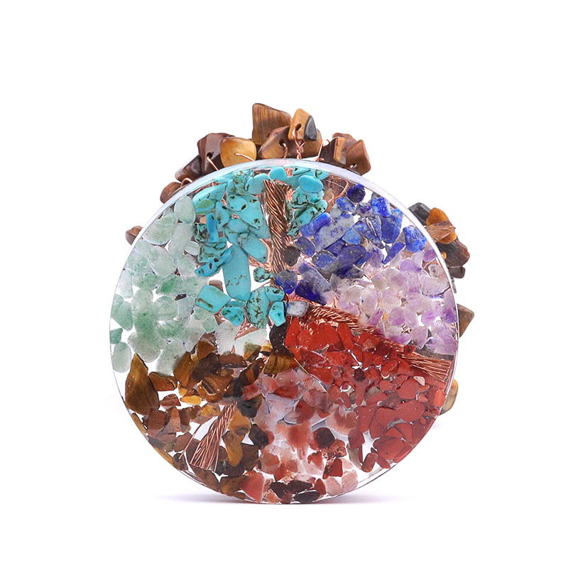 Raw Gemstone Copper Life of Tree Spiritual Meditation Energy Room Office Desk Decor Gifts-7 Chakra Stone Resin Base