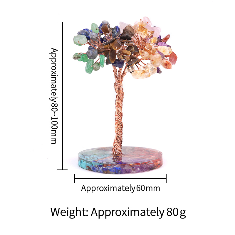 Raw Gemstone Copper Life of Tree Spiritual Meditation Energy Room Office Desk Decor Gifts-7 Chakra Stone Resin Base