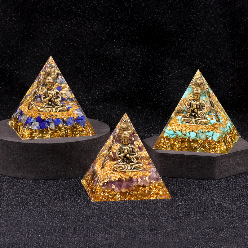 60mm Chip Stone Buddha Resin Pyramid Ornament for Home office Decoration