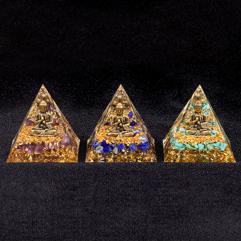 60mm Chip Stone Buddha Resin Pyramid Ornament for Home office Decoration