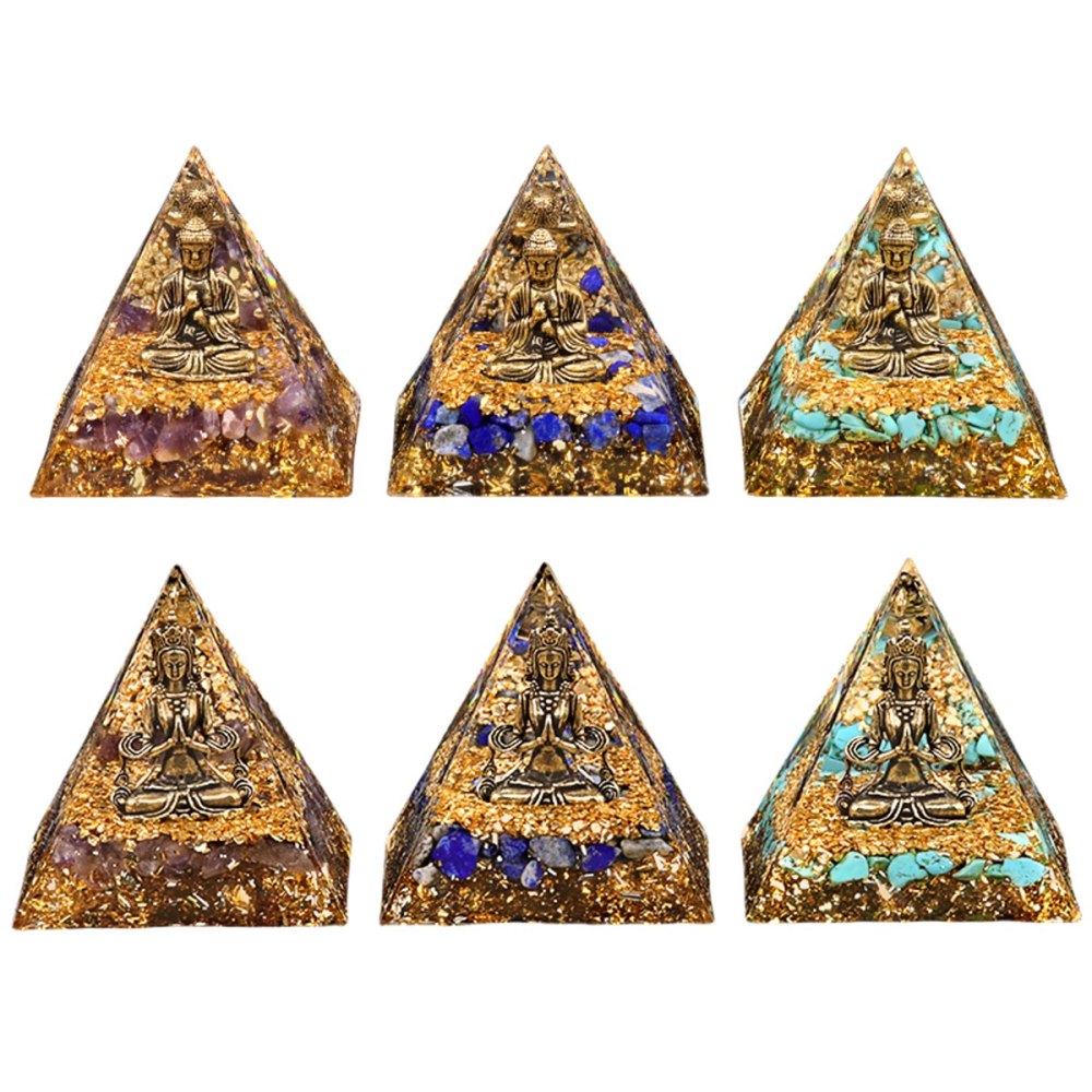 60mm Chip Stone Buddha Resin Pyramid Ornament for Home office Decoration #SP1892G