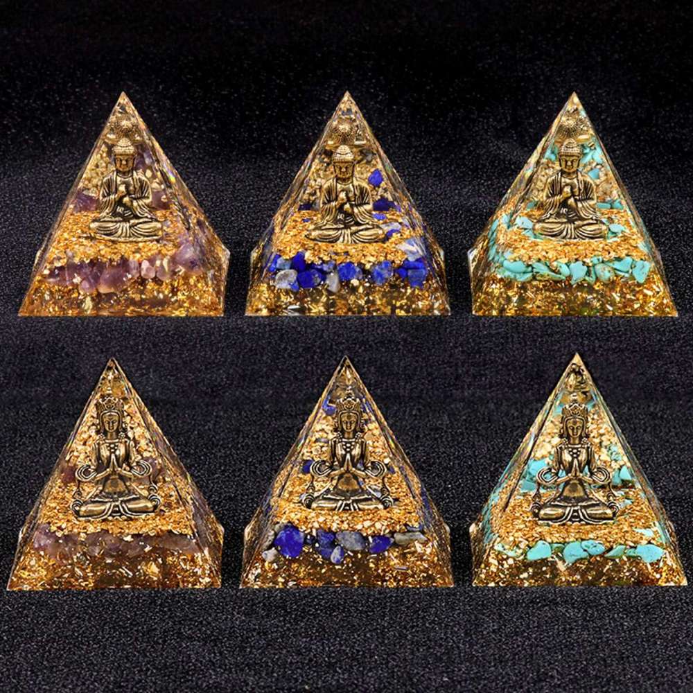 60mm Chip Stone Buddha Resin Pyramid Ornament for Home office Decoration