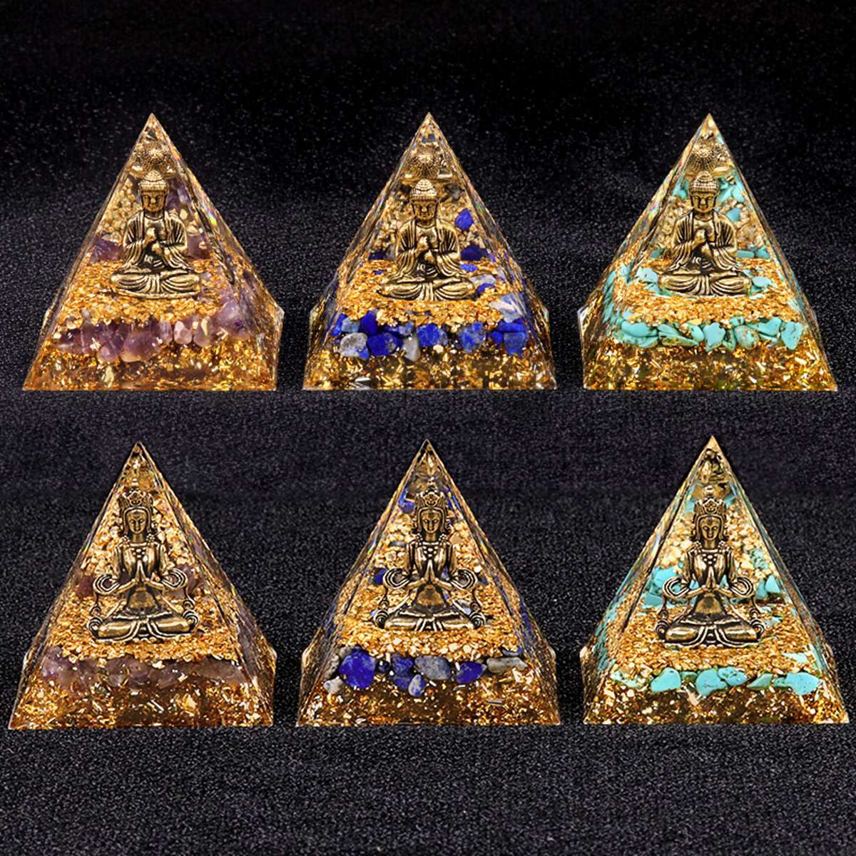 60mm Chip Stone Buddha Resin Pyramid Ornament for Home office Decoration