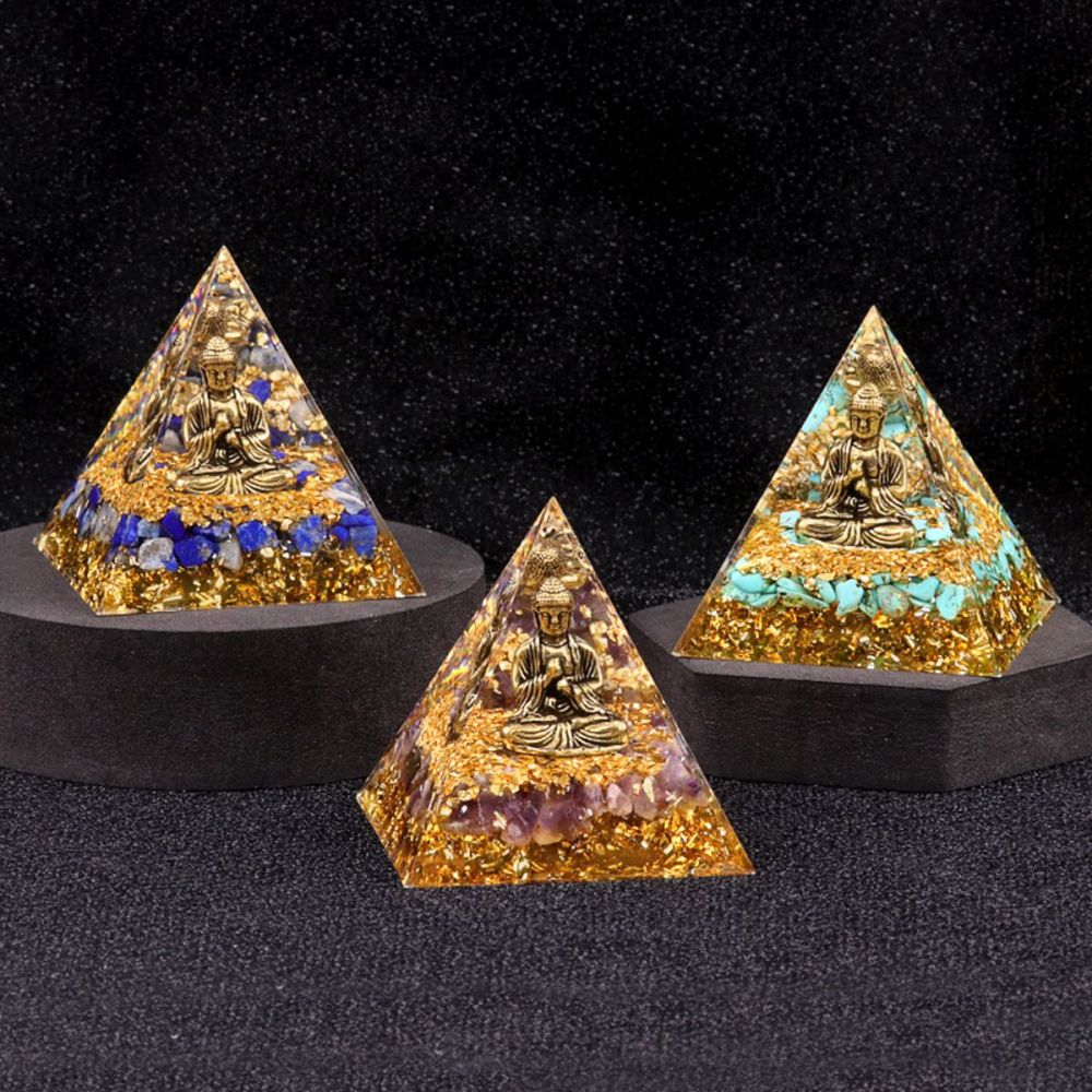 60mm Chip Stone Buddha Resin Pyramid Ornament for Home office Decoration