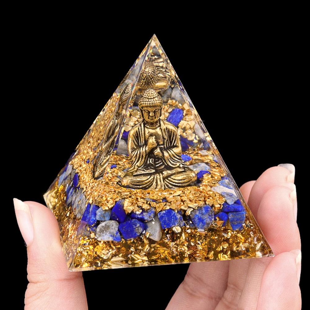 60mm Chip Stone Buddha Resin Pyramid Ornament for Home office Decoration