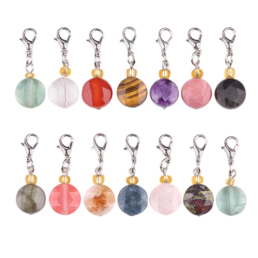 10MM Faceted Disc Beads Lobster Clasp Stone Pendant Charms #SP1895S For Making Jewelry