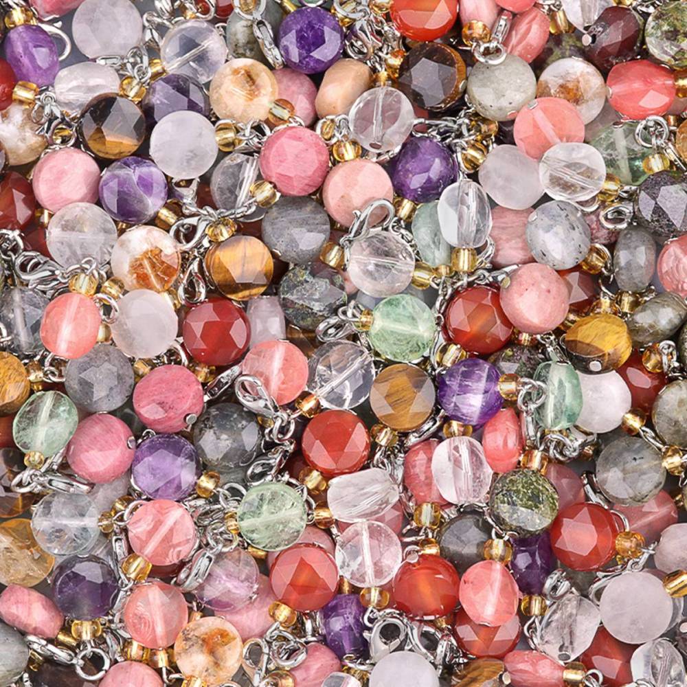 10MM Faceted Disc Beads Lobster Clasp Stone Pendant Charms #SP1895S For Making Jewelry