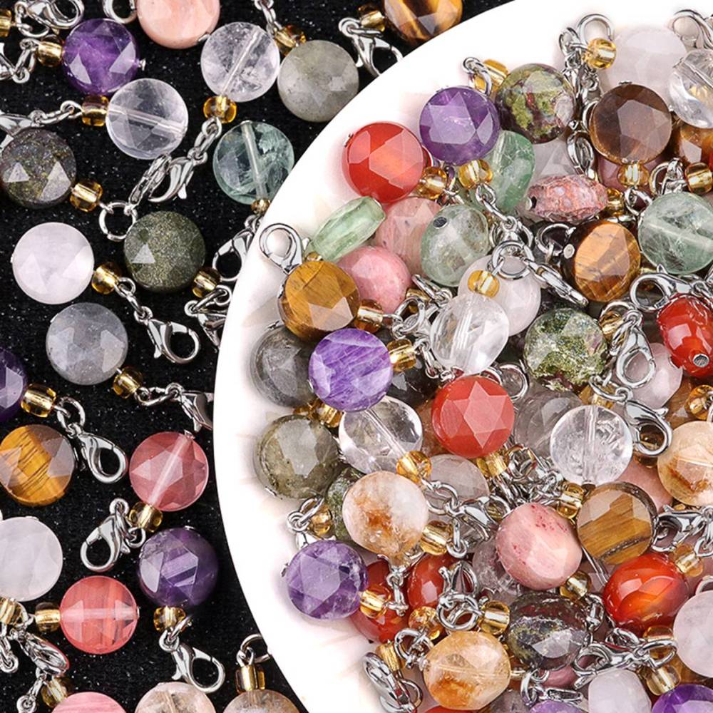 10MM Faceted Disc Beads Lobster Clasp Stone Pendant Charms #SP1895S For Making Jewelry