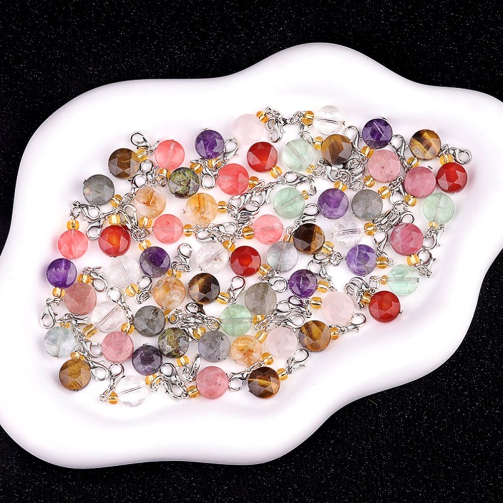 10MM Faceted Disc Beads Lobster Clasp Stone Pendant Charms #SP1895S For Making Jewelry