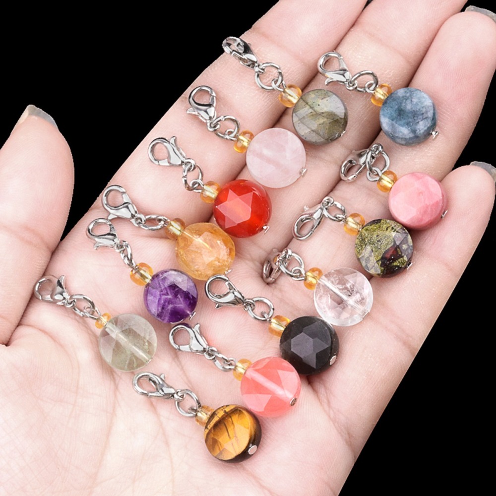 10MM Faceted Disc Beads Lobster Clasp Stone Pendant Charms #SP1895S For Making Jewelry