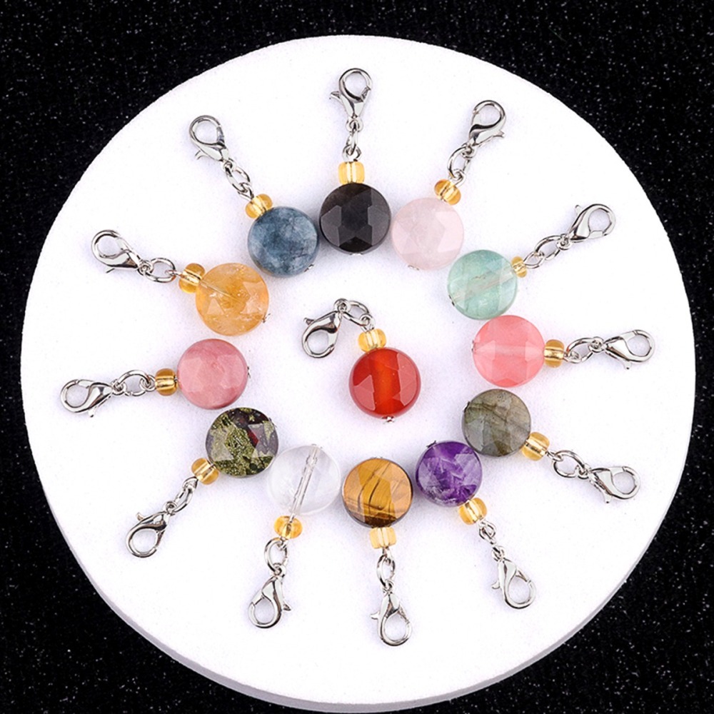 10MM Faceted Disc Beads Lobster Clasp Stone Pendant Charms #SP1895S For Making Jewelry