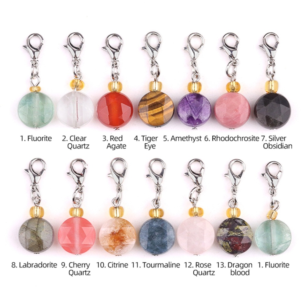10MM Faceted Disc Beads Lobster Clasp Stone Pendant Charms #SP1895S For Making Jewelry