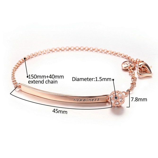Cz Rhinestone Copper Link Chain Women Bracelet Adjustable
