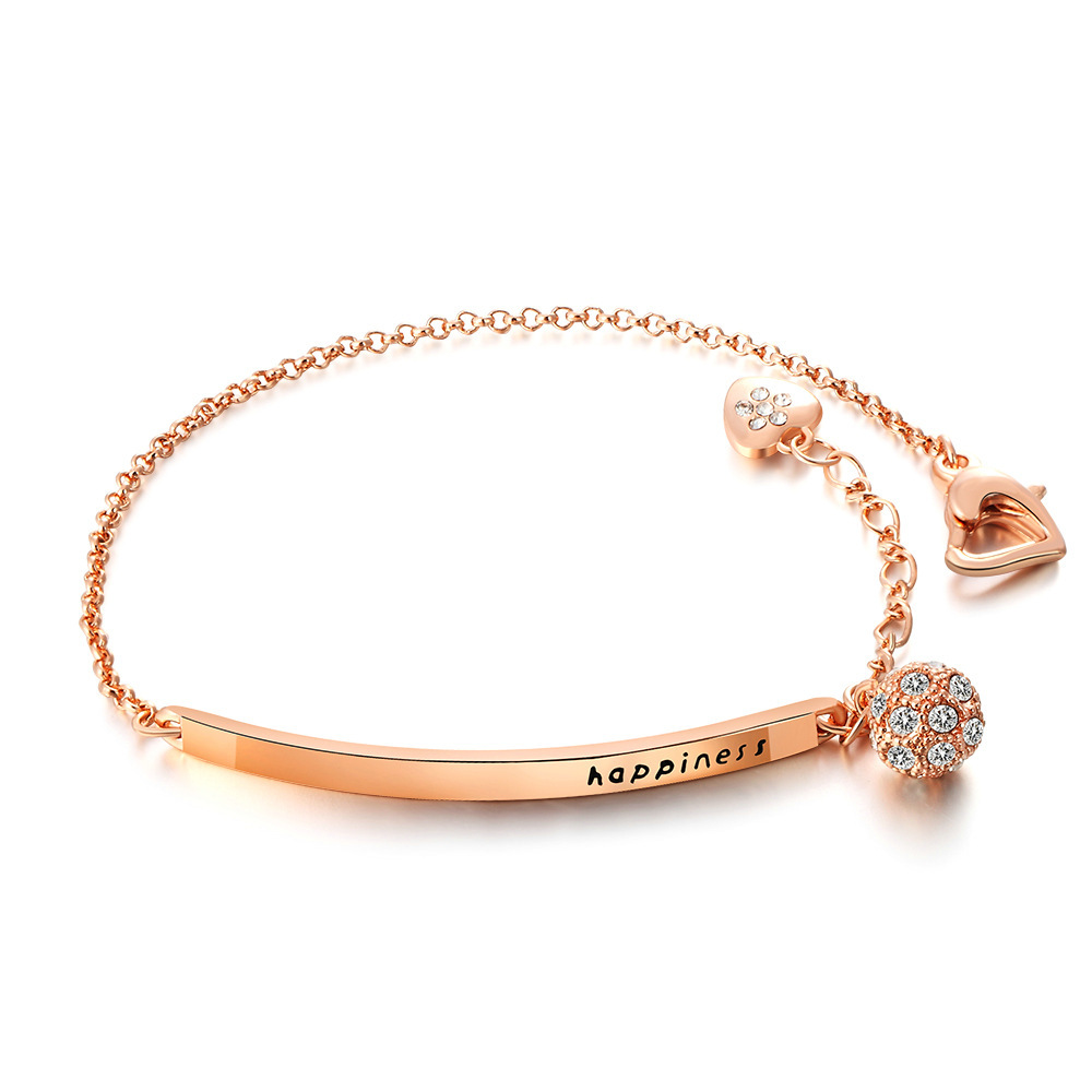 Cz Rhinestone Copper Link Chain Women Bracelet Adjustable