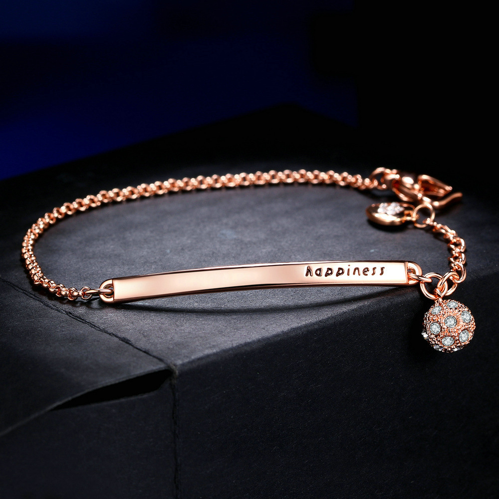 Cz Rhinestone Copper Link Chain Women Bracelet Adjustable