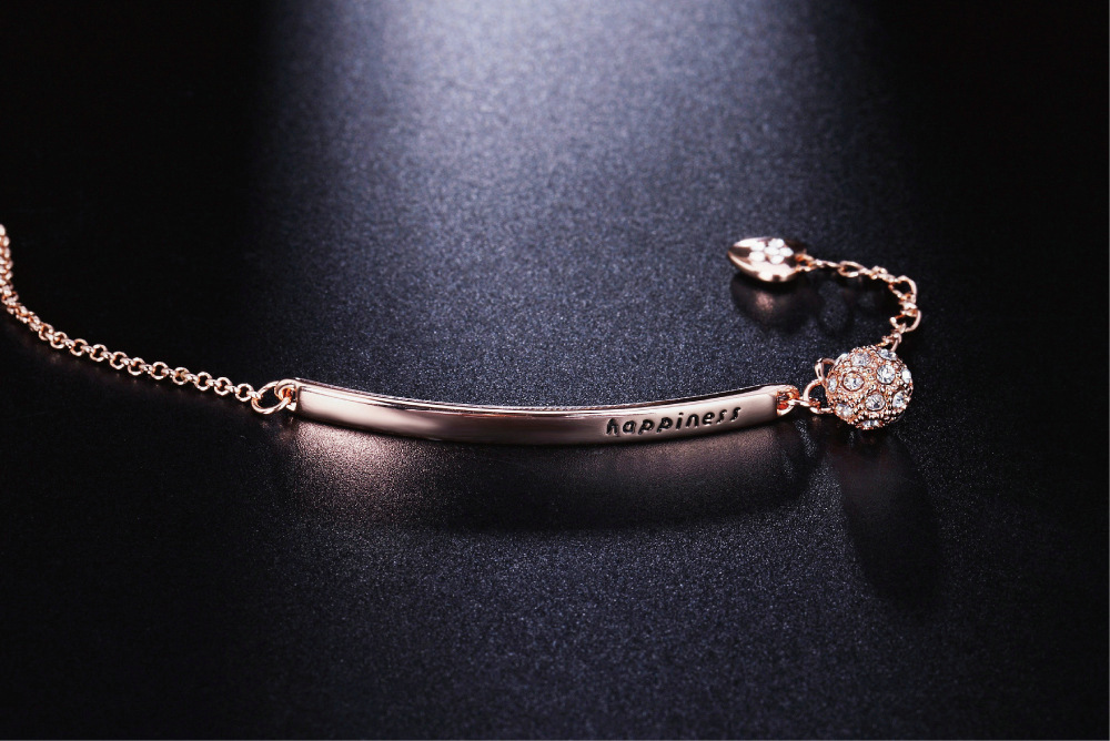Cz Rhinestone Copper Link Chain Women Bracelet Adjustable