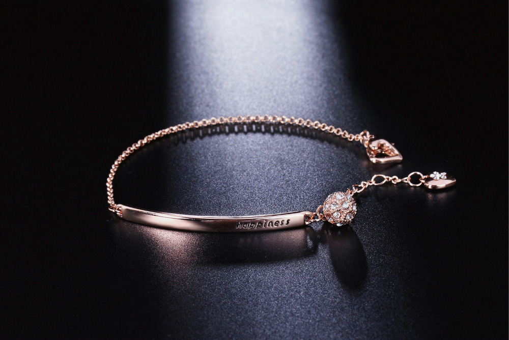 Cz Rhinestone Copper Link Chain Women Bracelet Adjustable