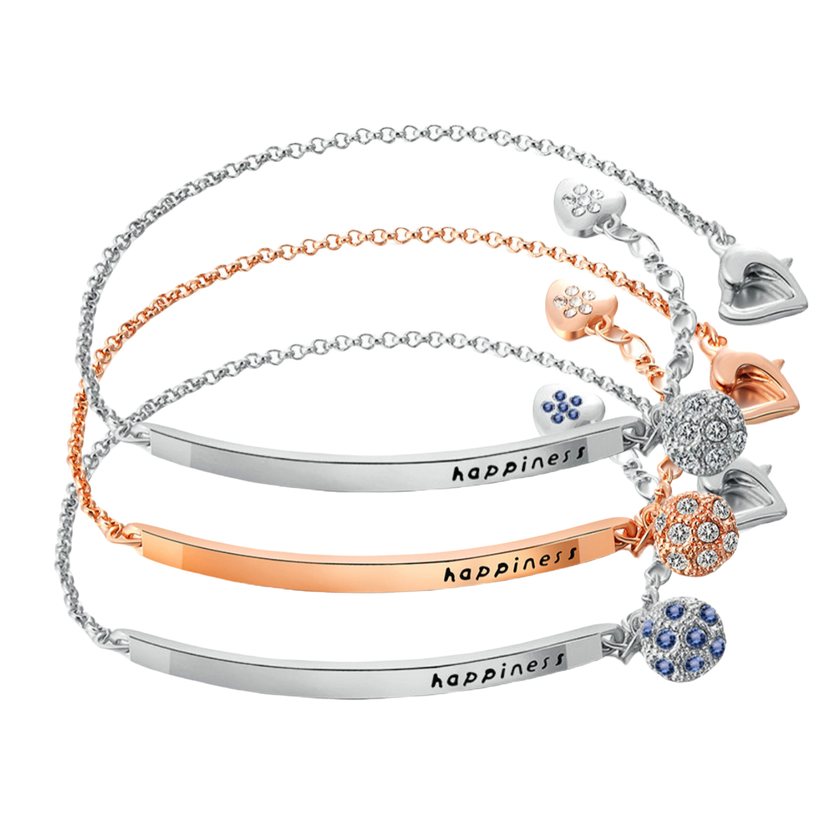 Cz Rhinestone Copper Link Chain Women Bracelet Adjustable