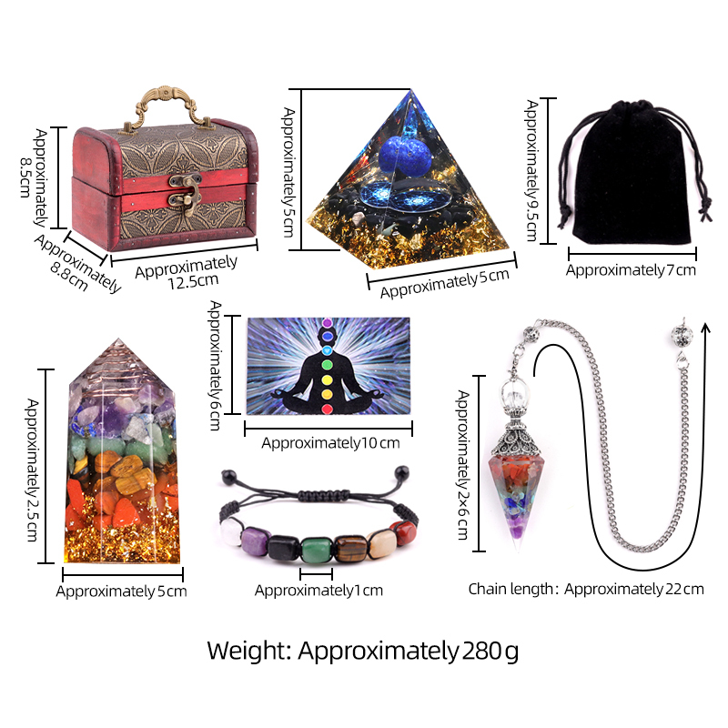 Healing Crystals Set Chakra Quartz Kits in Wooden Box  Stone Bracelet  Hexagonal Column Pyramid Spirit Pendulum