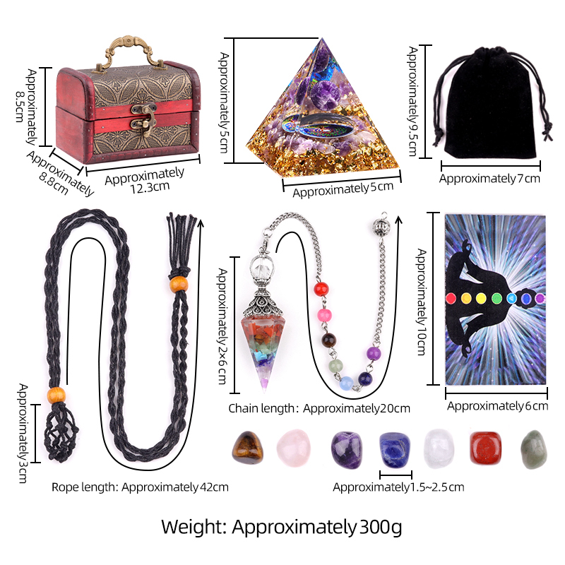 Healing Crystals Set Chakra Quartz Kits in Wooden Box  Stone Bracelet  Hexagonal Column Pyramid Spirit Pendulum