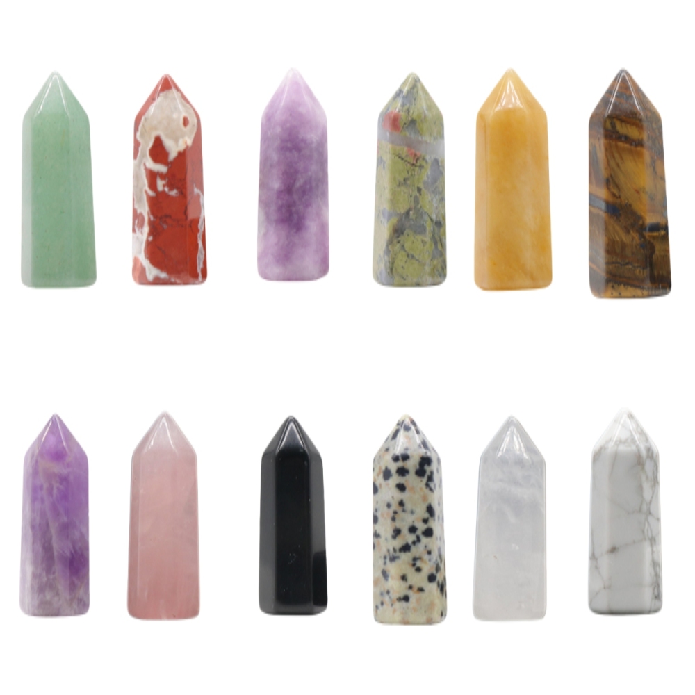Natural Gemstone 12X38MM Single Pointed Hexagonal Prism Beads No Hole for Making Jewelry Home office Decoration