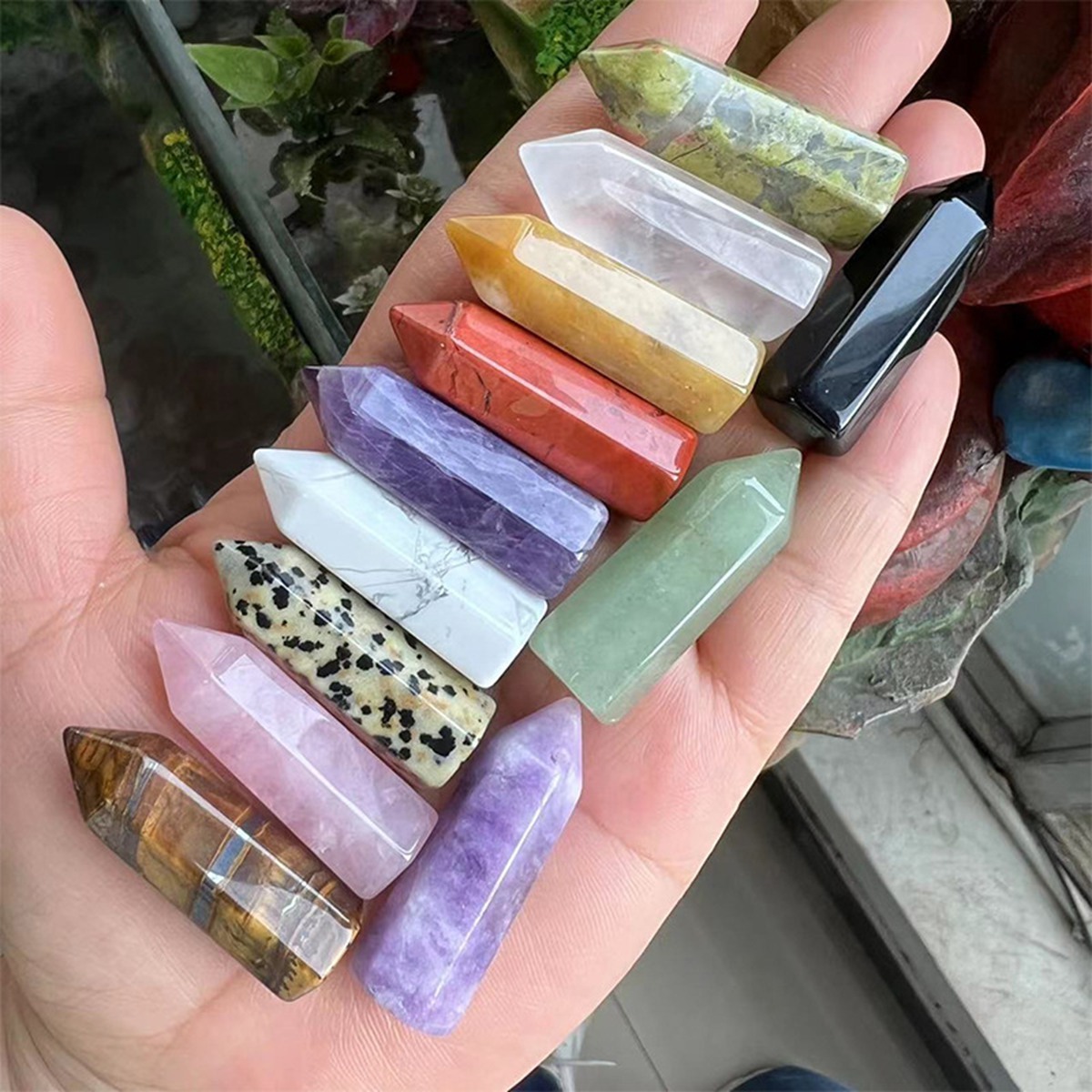 Natural Gemstone 12X38MM Single Pointed Hexagonal Prism Beads No Hole for Making Jewelry Home office Decoration