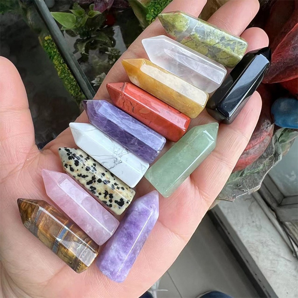 Natural Gemstone 12X38MM Single Pointed Hexagonal Prism Beads No Hole for Making Jewelry Home office Decoration